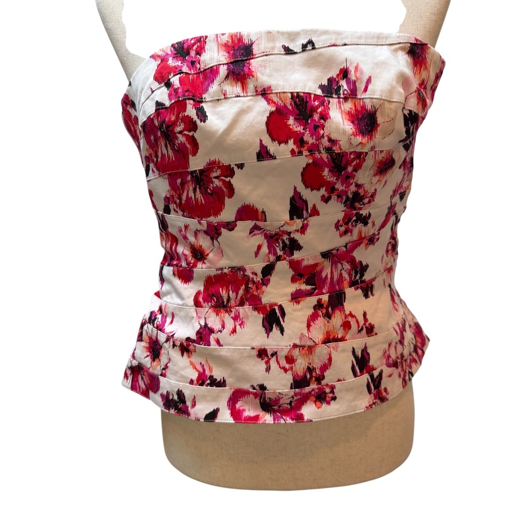 White House Black Market Womens 4 White Pink Floral Strapless Tiered Tube Top